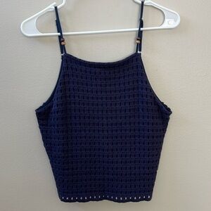 Navy Blue Halter Crochet Top w/Adjustable Straps Sz M